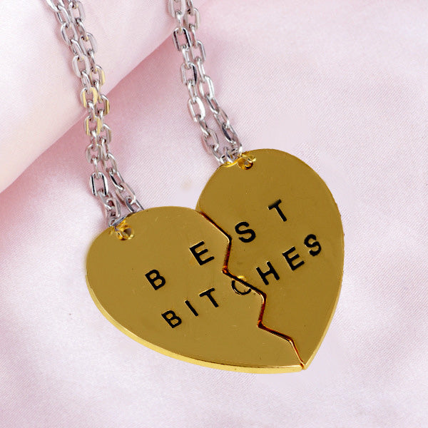 Best Bitches Heart BFF Necklace Set for 2