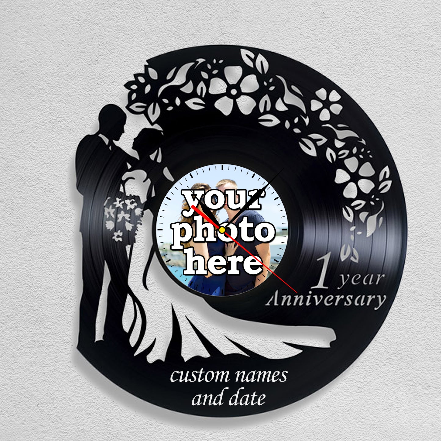 Custom Photo 1st Anniversary Gift Vinyl Record Clock