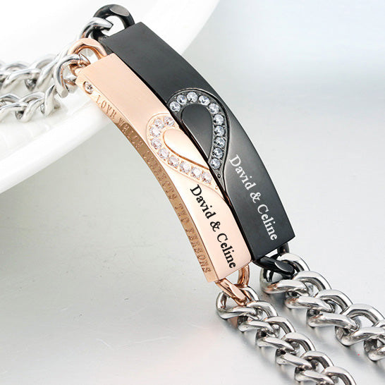 Engraved Half Hearts Matching Friendship Bracelets Set