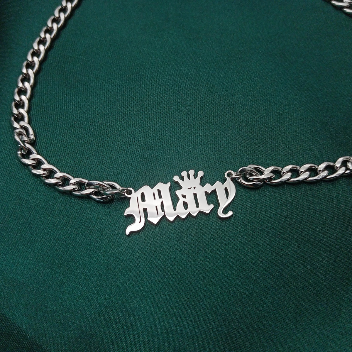Old Script Crown Custom Name Necklace