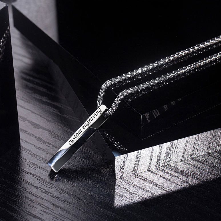 Custom Engravable Vertical Bar Pendant Necklace