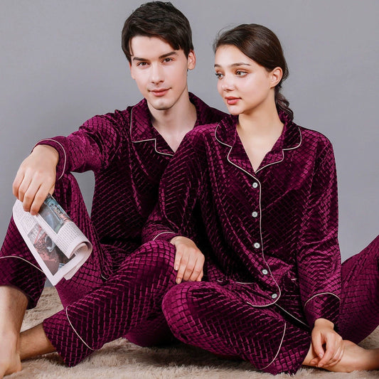 Luxury Textured Velvet Long-Sleeve Couple Pajamas