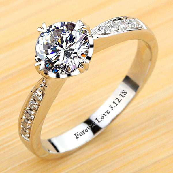 1 Carat Lab Grown Diamond Solitaire Ring - 18K White Gold & Platinum Plated Sterling Silver Anniversary Ring for Her