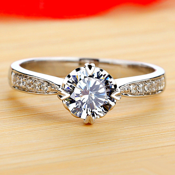 Custom 1 Carat Lab Diamond Ring for Her - 18K White Gold Plated