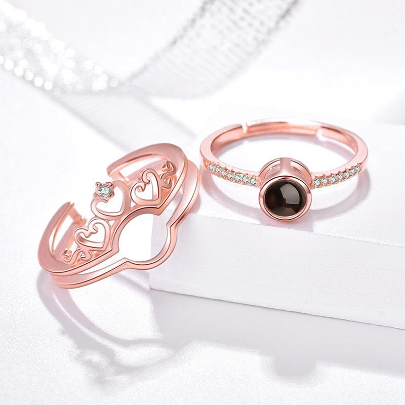 Light Projection Couple Promise Rings Set for Two