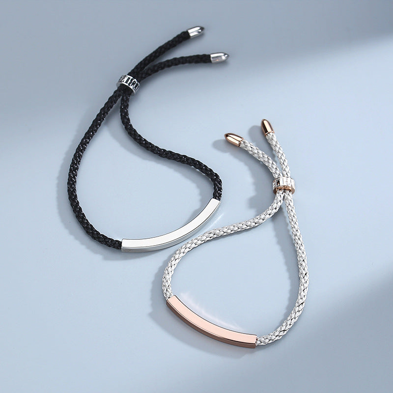 Custom Engraved Promise Bracelets Set for Couples - Sterling Silver with Waterproof Rope