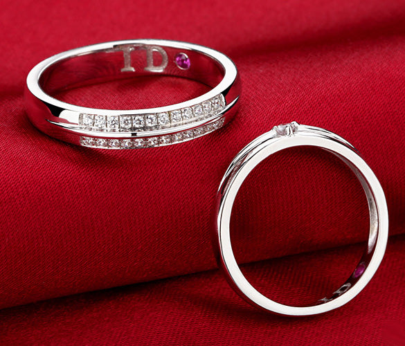 Engraved Ruby Lab Diamond Matching Rings Set