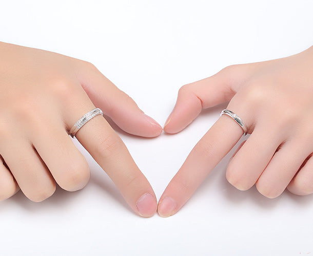 Engraved Ruby Lab Diamond Matching Rings Set