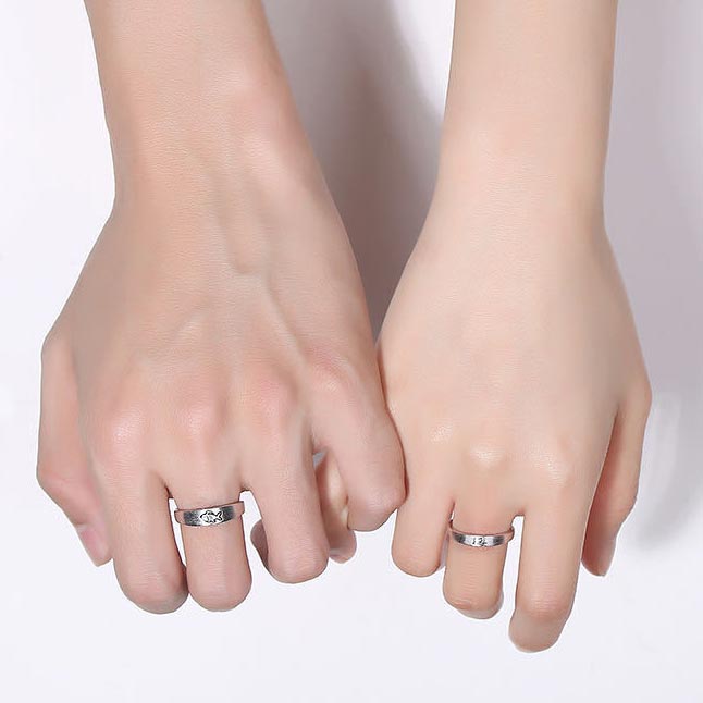 Matching Cat and Fish Wedding Bands Set