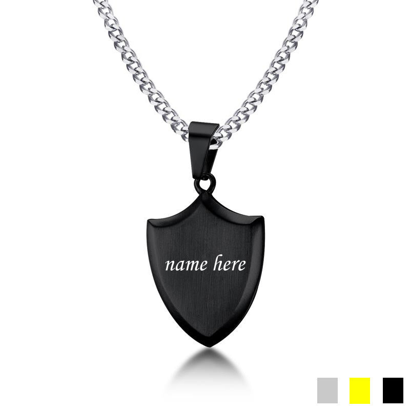 Custom Engraved Shield Mens Necklace