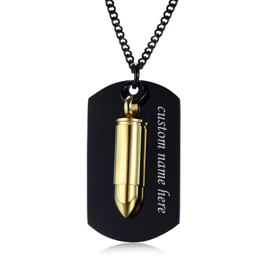 Army Nametag Bullet Urn Necklace: Engraved Soldier Memorial
