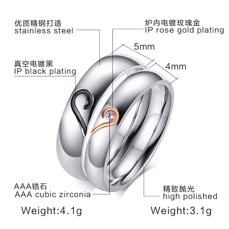 Personalized Matching Hearts Titanium Rings Set for 2