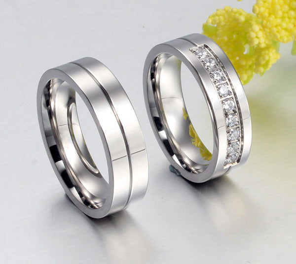 Custom Name Titanium Matching Wedding Bands Set 6mm