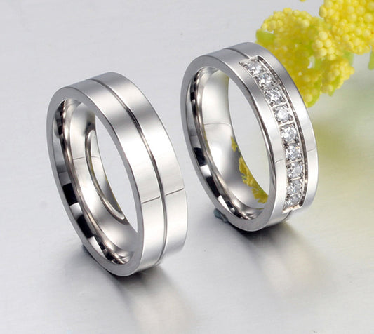 Custom Name Titanium Matching Wedding Bands Set 6mm