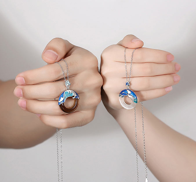 Ocean Waves Matching Couple Necklaces Gift Set