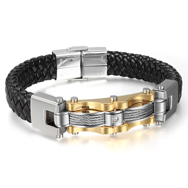 Engraved Mens Leather Bracelet Stainless Steel