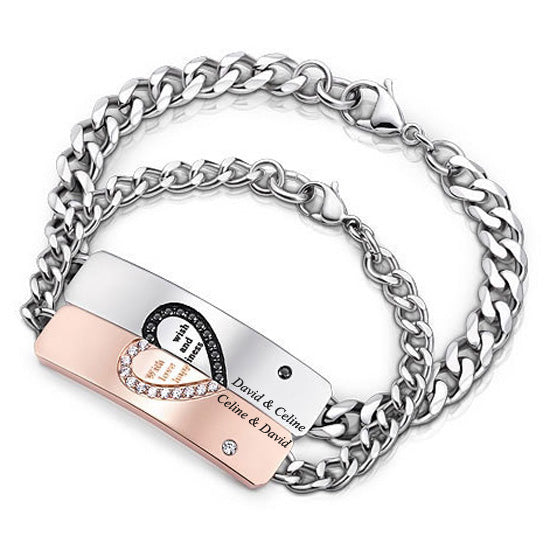 Engraved Hearts Relationship Bracelets Set for Couples