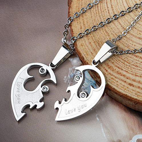Engraved Half Hearts Necklaces Set for Couples
