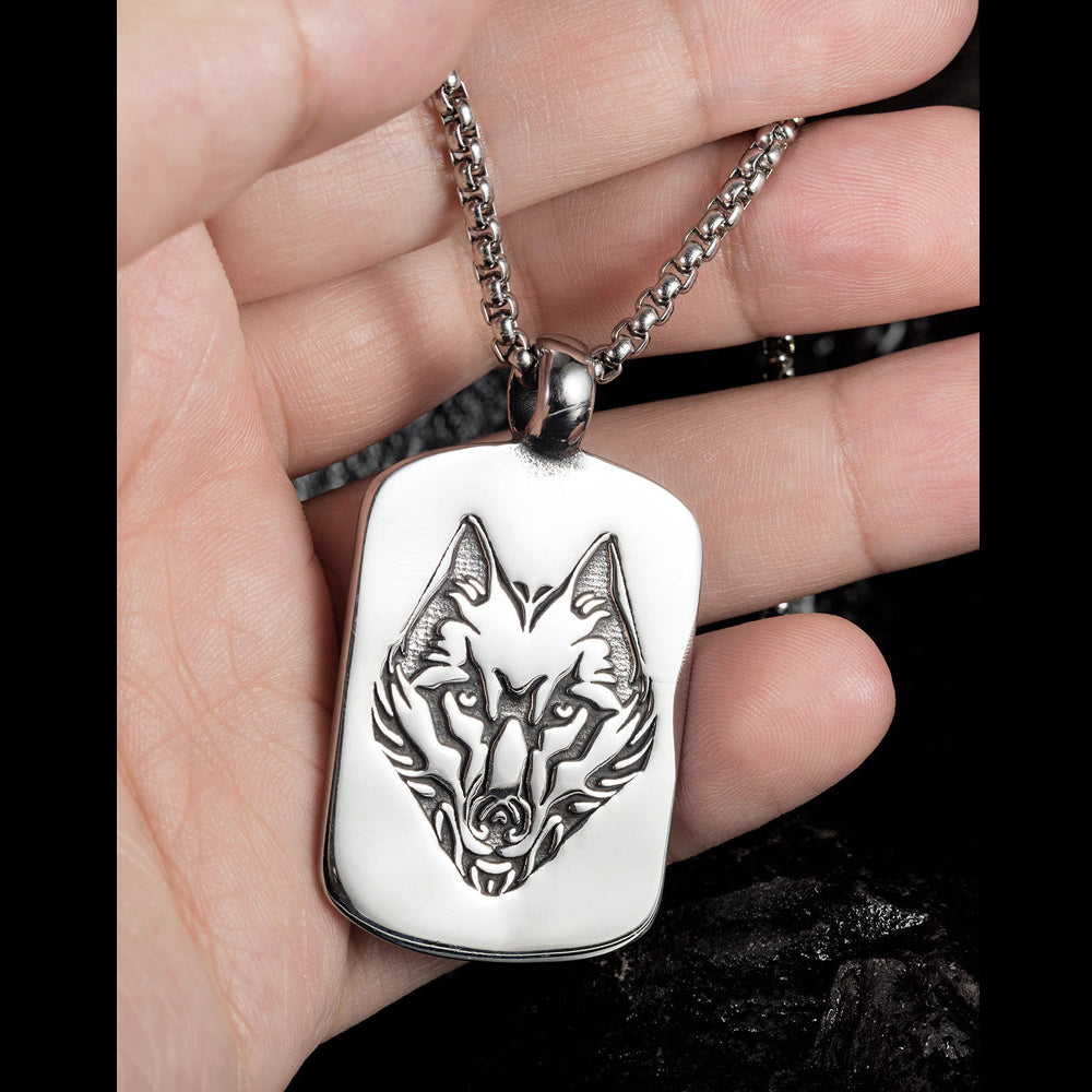 Custom Engraved Wolf Vertical Bar Necklace