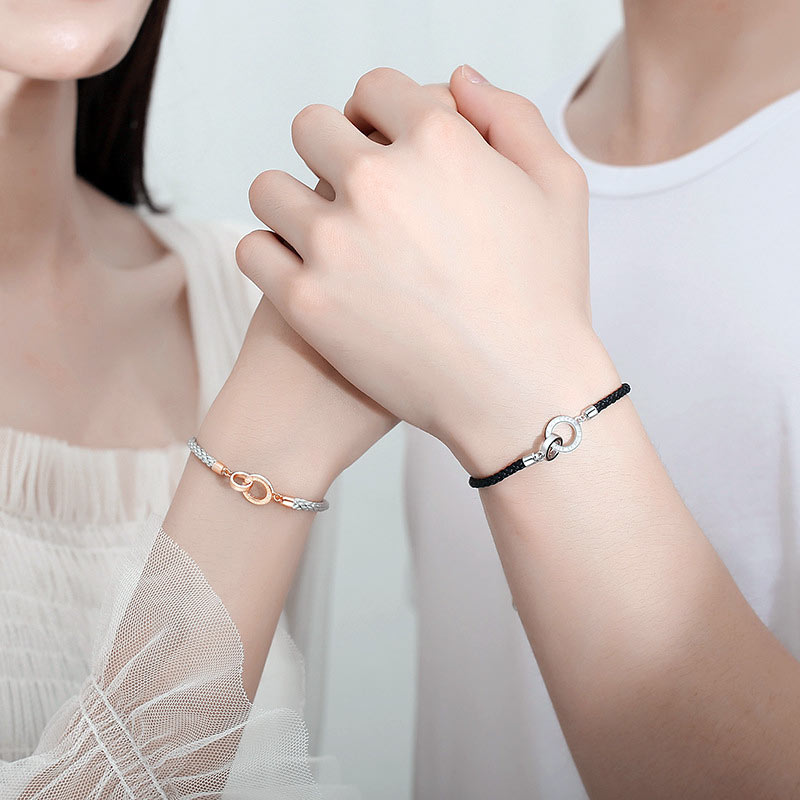 Matching Promise Mobius Couple Bracelets - Personalized Sterling Silver Gift Set