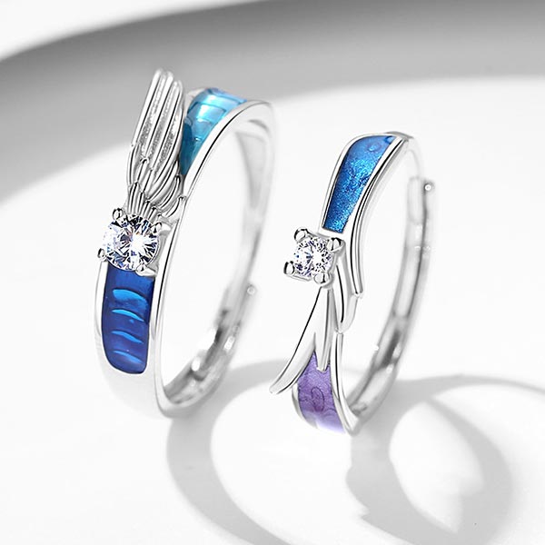 Custom Angel Wings Couple Promise Rings Set