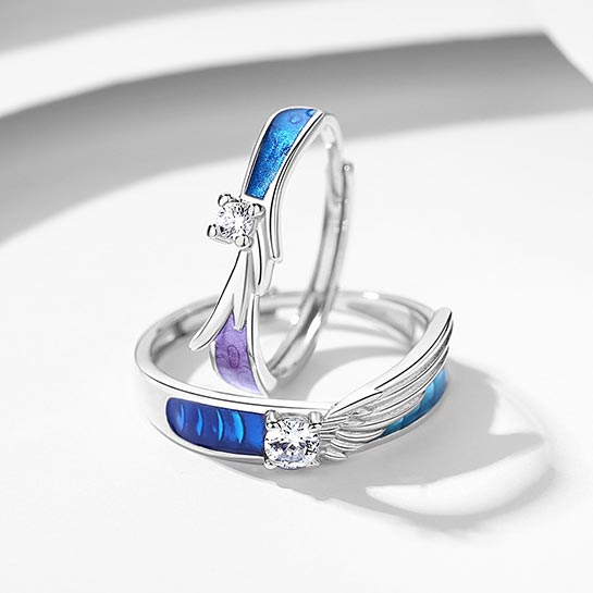 Custom Angel Wings Couple Promise Rings Set