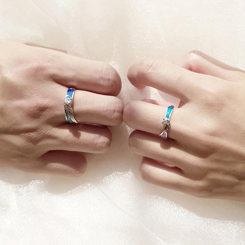Custom Angel Wings Couple Promise Rings Set