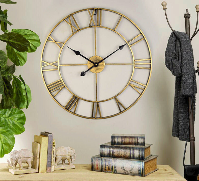 Roman Numerals Large Metal Analog Wall Clock