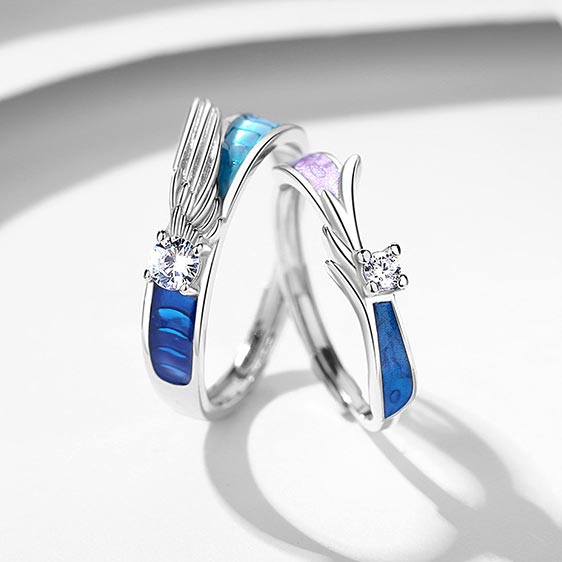 Custom Angel Wings Couple Promise Rings Set