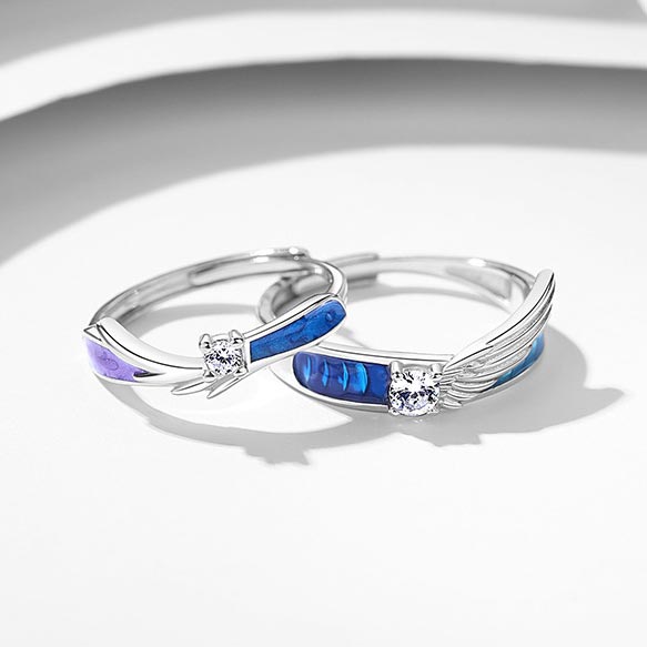 Custom Angel Wings Couple Promise Rings Set