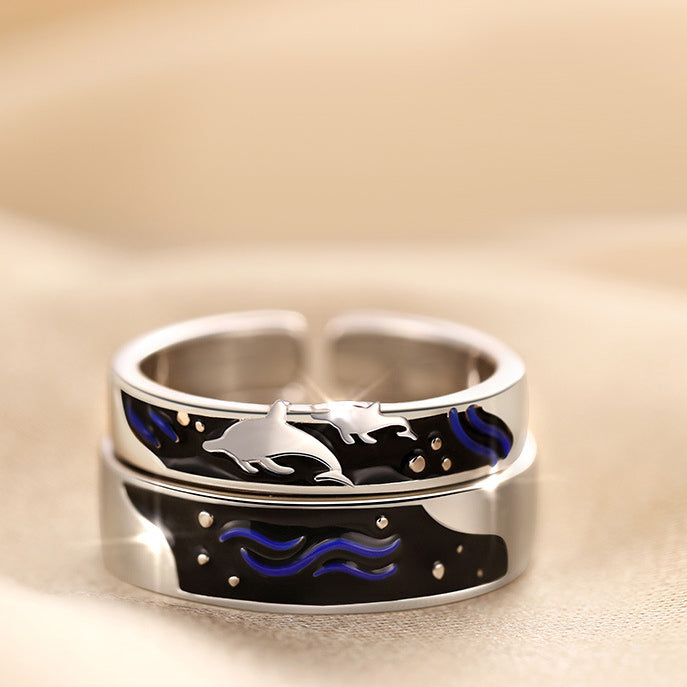 Custom Ocean Theme Couple Promise Rings Set