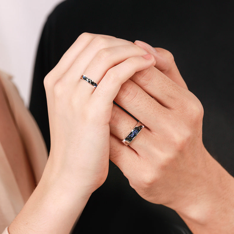 Custom Ocean Theme Couple Promise Rings Set