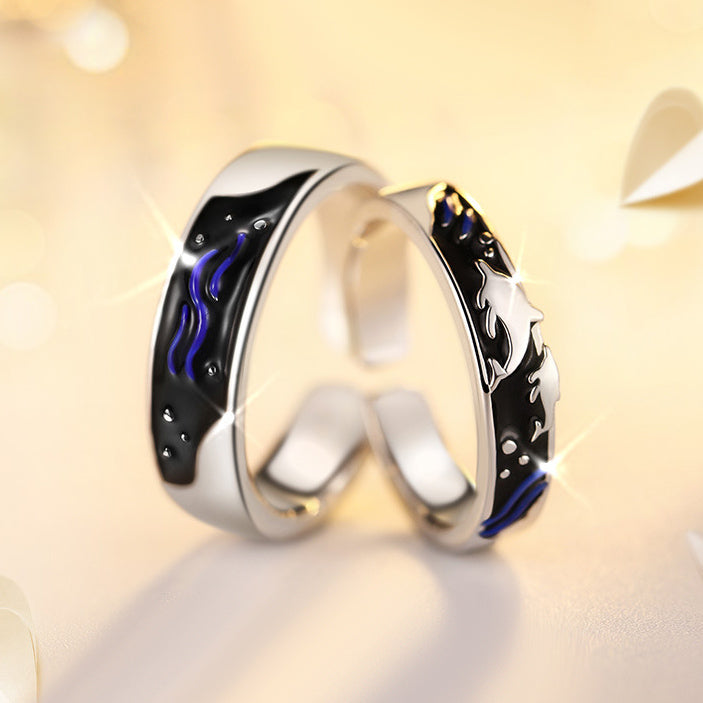 Custom Ocean Theme Couple Promise Rings Set