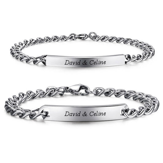 Personalized Couple Bracelets - Engraved Matching Set