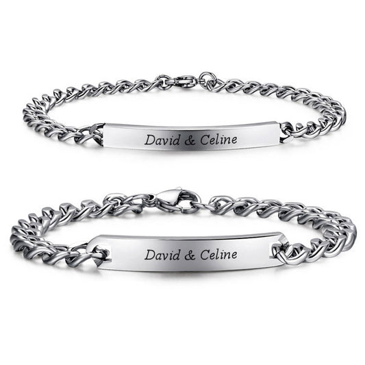 Engraved Matching Couple Bracelets Set for 2