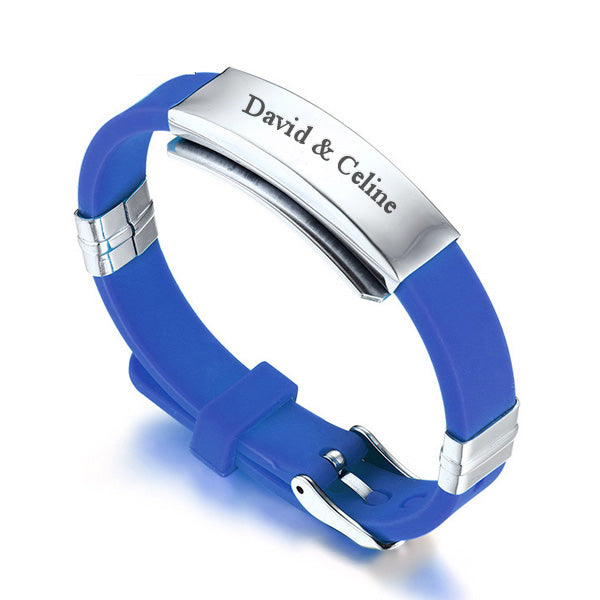 Engraved Mens Promise Silicone Wristband Blue