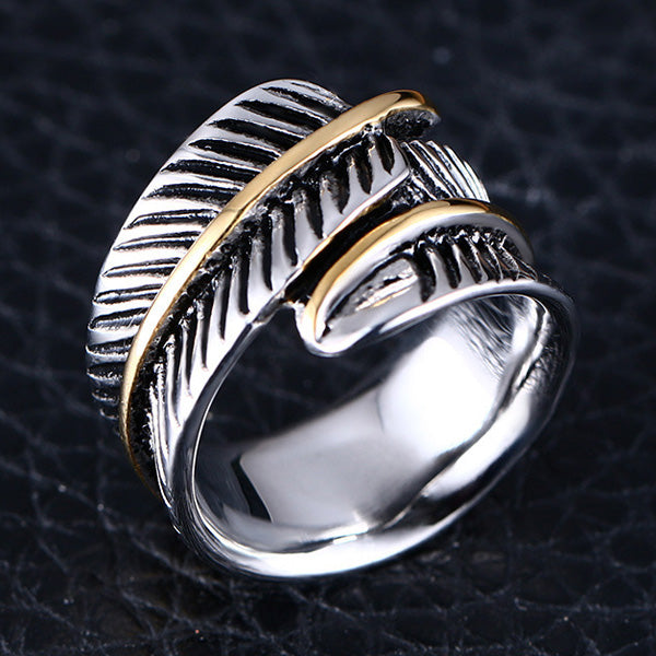 Personalized Feather Mens Ring Polished Titanium 10mm