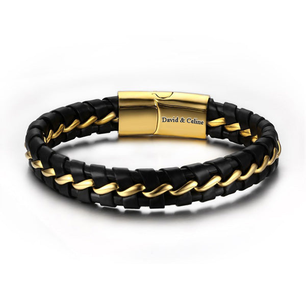 Mens Personalized Magnetic Button Bracelet Stainless Steel
