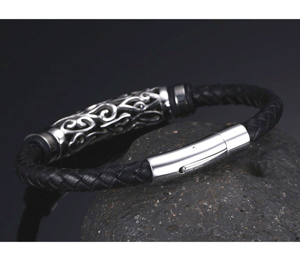 Promise Mens Leather Bracelet Stainless Steel