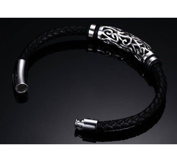 Promise Mens Leather Bracelet Stainless Steel