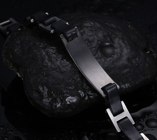 Engraved Mens Promise Bracelet Gift Silicone Black