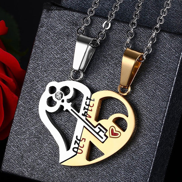 2 Connecting Half Hearts Couple Pendants with Custom Names