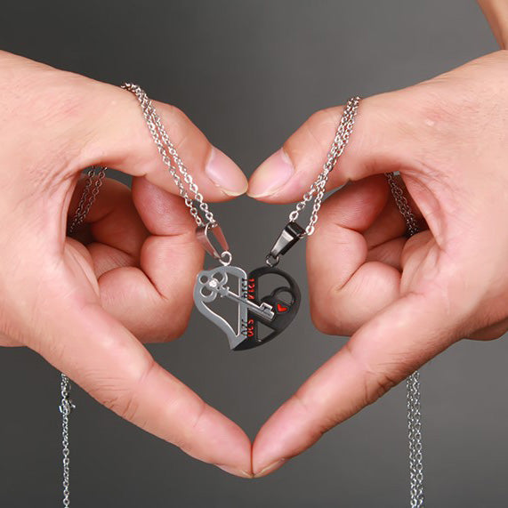 2 Connecting Half Hearts Couple Pendants with Custom Names