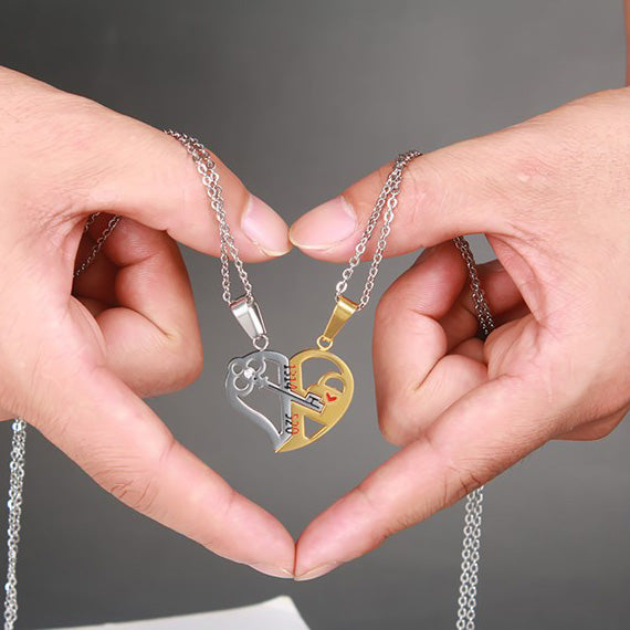 2 Connecting Half Hearts Couple Pendants with Custom Names