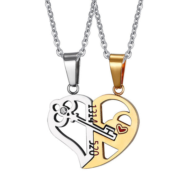 2 Connecting Half Hearts Couple Pendants with Custom Names