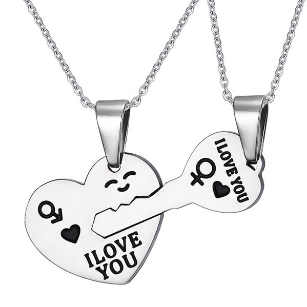 Lock And Key Matching Necklaces For Couples In Titanium