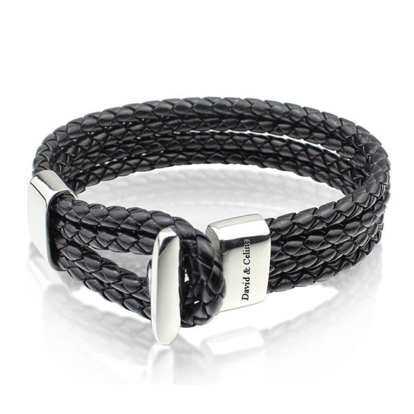 Engraved Braided Love Mens Bracelet Stainless Steel