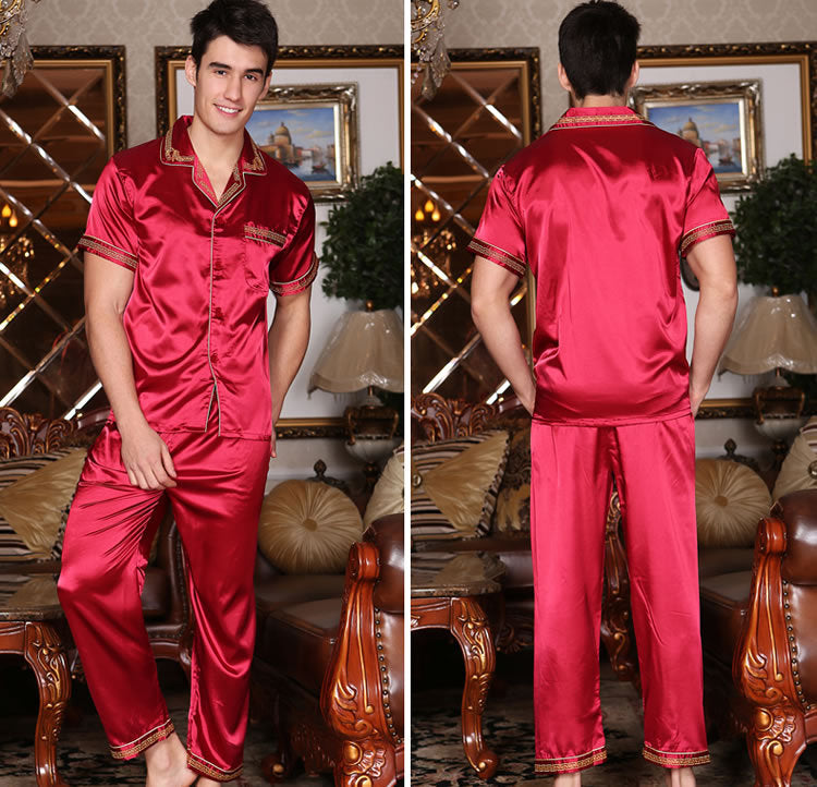 Ornate Embroidered Silk Couple's Pajama Set
