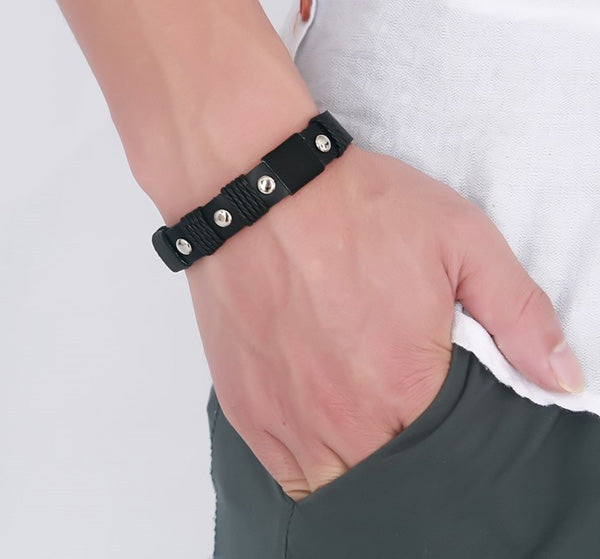 Leather Mens Bracelet Bronze Alloy