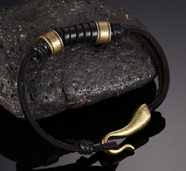 Leather Mens Bracelet Valentines Gift Bronze Alloy